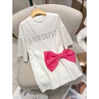 ##เสื้อยืดรีดเพรช oversizeพร้อมโบสะพายข้าง