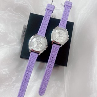 ✅🎉⌚ นาฬิกาหญิง NEW Coach Boyfriend stainless steel 34 mm watch with silver dial and purple silicone strap / สีม่วงพาสเทล