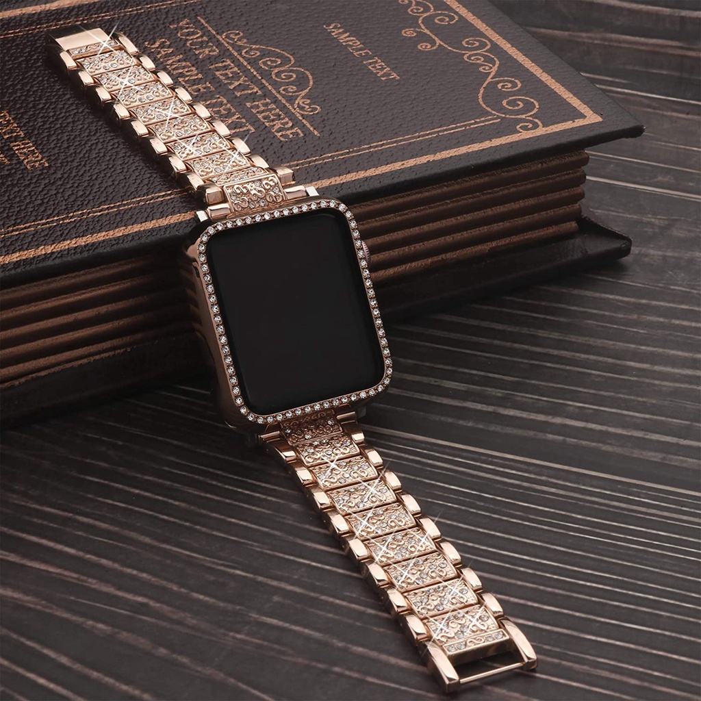 สายนาฬิกา applewatch เคส + สายรัด Bling สำหรับ Apple Watch band 40mm 44mm 41mm 45mm 38mm 42mm 40 mm Diamond สร้อยข้อมือโ