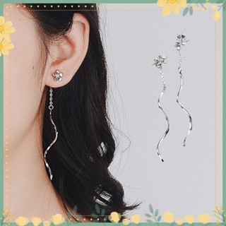 zhao ต่างหูโซ่ยาวประดับพู่ลายดอกไม้