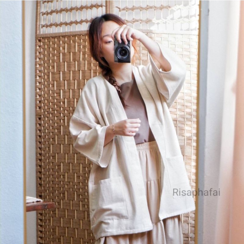 เสื้อคลุมญี่ปุ่นตัวยาวยูกาตะ ช/ญ ใส่ได้ อก 46 ผ้าฝ้ายนวลตา