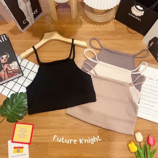 FK🌻พร้อมส่ง🌻 ครอปสายเดี่ยว ผ้าทอย่น ใส่สบายๆ
