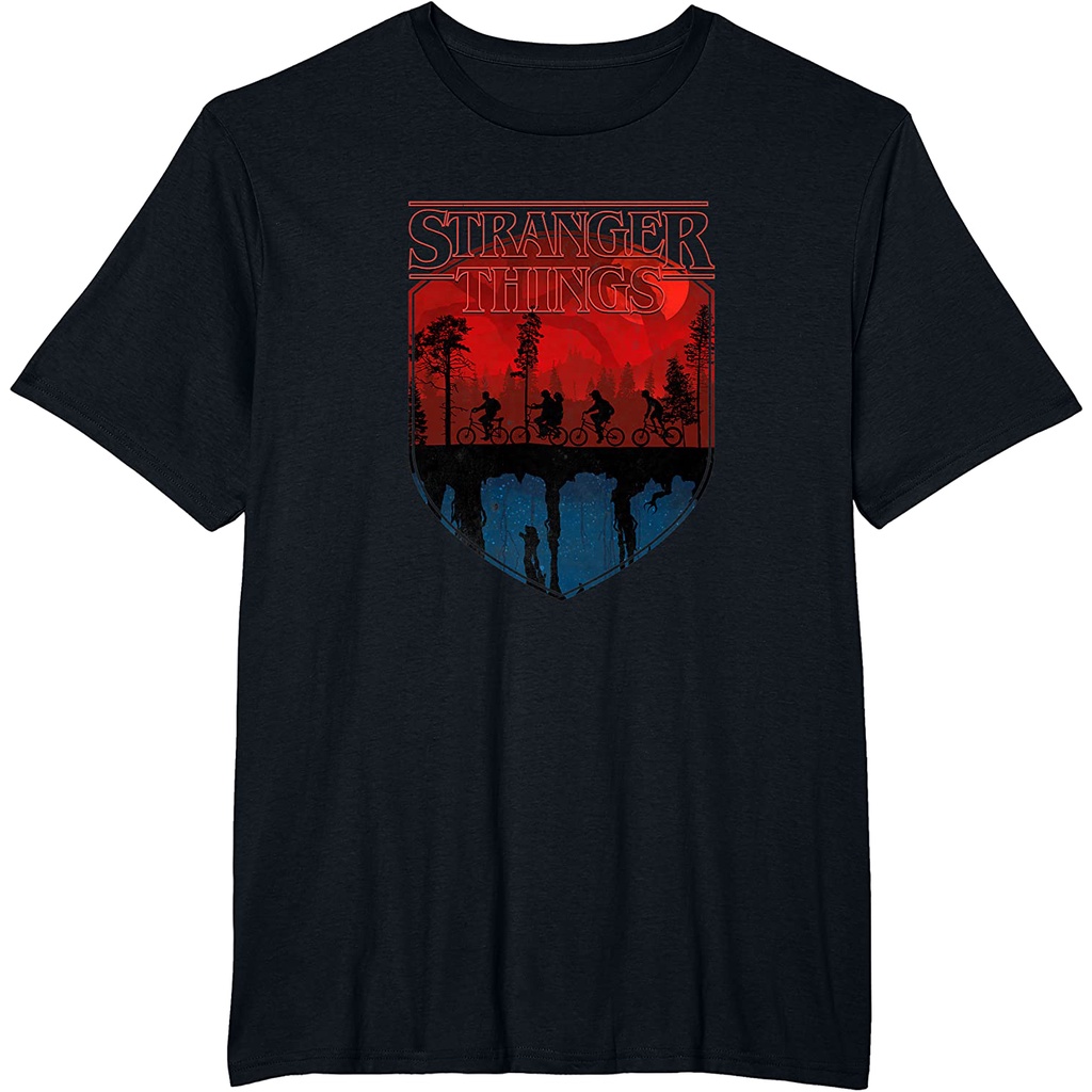 Stranger Things Group Shot Mindflayer Trail Silhouettes T-shirt : เสื้อผ้า รองเท้า และเครื่องประดับ