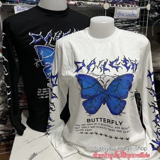 เสื้อคอกลมแขนยาววินเทจ ลายผีเสื้อ ลายbutterfly