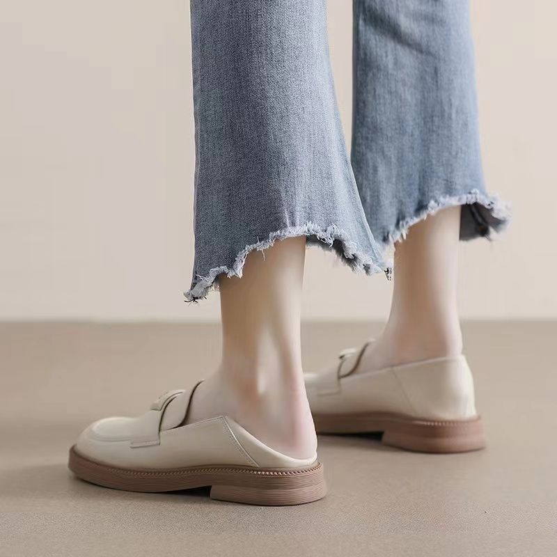🥿35-40 รองเท้าโลฟเฟอร์นุ่มกันน้ำสไตล์อังกฤษสีดำ/ออฟไวท์ทุกแมตช์พื้นหนารองเท้าหนังลำลองสำหรับทำงาน/นักเรียน