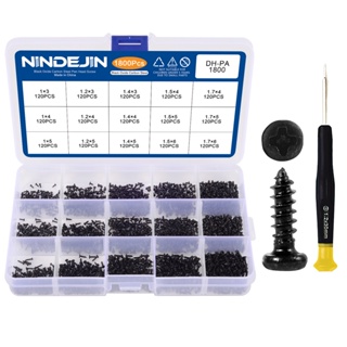 hot☎NINDEJIN 1800 ชิ้น/เซ็ตสกรูขนาดเล็กชุดหัวกลม Tapping Screw ชุด M1 M1.2 M1.4 M1.5 M1.7