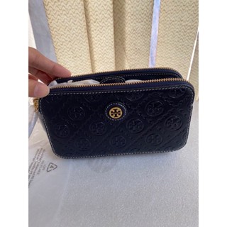 💥งานShop NEWTORY BURCH TMONOGRAM LEATHER DOUBLE-ZIP MINI BAG สี Midnight เรียบหรูดูดีมีระดับ สะพายเข้ากับทุกชุด