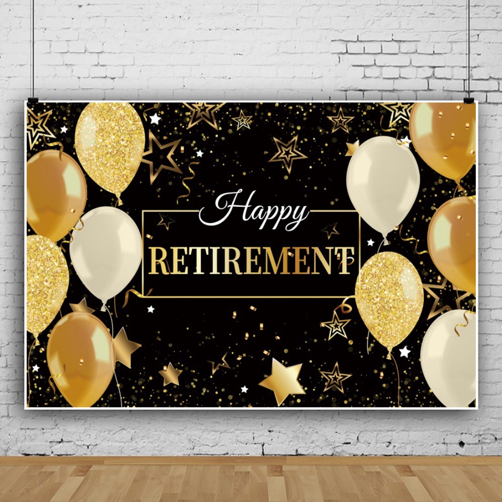 New Happy Retirement Party Golden Balloons Stars Photo Background Family Portrait Photocall Poster Photography Backdrop