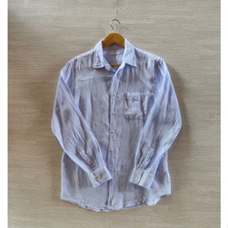 Uniqlo/ยูนิโคล่ เสื้อเชิ้ต ลินิน 100%  (Premium Linen) สีฟ้าอ่อน Size M ชาย มือ2