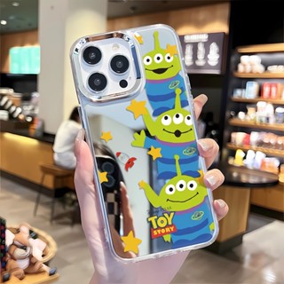 เคสโทรศัพท์มือถือ กรอบโลหะ กระจก ลายการ์ตูนเอเลี่ยนน่ารัก สําหรับ iphone 14 pro max 11 12 13 8 7 Plus X XR XSMax