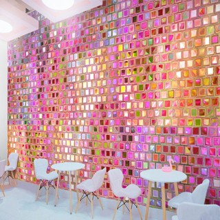 ☎☎◄3D Sequins Geometric Grid วอลล์เปเปอร์ Anchor Internet คนดังภาพพื้นหลัง KTV Selfie Hall ร้านชานมร้านเล็บวอลล์เปเปอร์