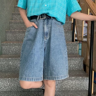 กางเกงยีนส์ขาสั้นผู้หญิง เอวสูง ผ้ายีนส์ ใส่สบาย แมทง่าย สไตล์เกาหลี S-4XL เก็บเงินปลายทาง