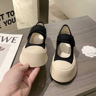 🎀35-40🎀ฝรั่งเศส; รองเท้าผู้หญิง Mary Jane; น่ารักน่าเกลียด; ดํา / ขาว; รองเท้าแตะ; ใหญ่; ผู้หญิง; เต็นท์; รองเท้าแพลตฟ