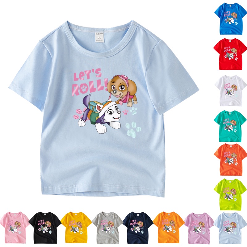 พร้อมส่ง เสื้อยืดแขนสั้น คอกลม ผ้าฝ้าย ลายการ์ตูน Paw Patrol 7 สี สําหรับเด็ก AB029