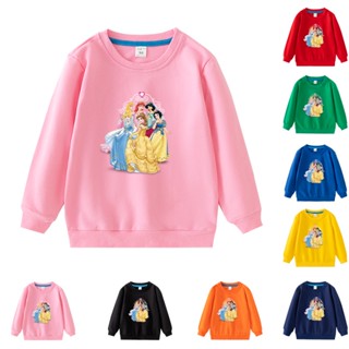 เสื้อกันหนาว แขนยาว คอกลม ผ้าฝ้าย ลายการ์ตูนเจ้าหญิง 8 สี สําหรับเด็ก EA023