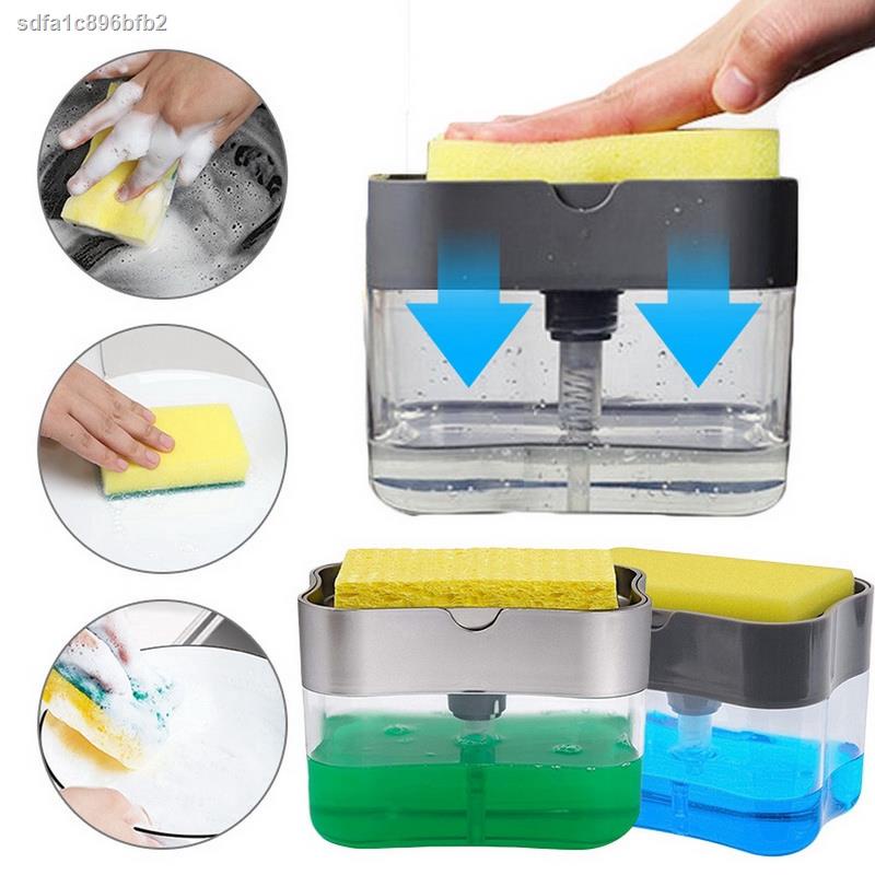 Sponge Bracket Soap Dispenser Pump Dishwash Kitchen Manual Press Liquid Soap Pump Dispenser Washing Sponge Refillable