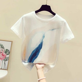 shein thailand เสื้อยืดสตรีแขนสั้นผ้าซาตินเย็บต่อผ้าคอตตอนแท้ผ้าซาตินแบบใหม่ฤดูร้อนปี2023เสื้อสไตล์ตะวันตกดีไซน์เฉพาะกลุ่ม