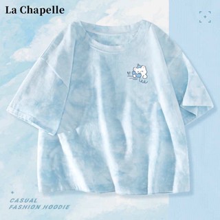 shein thailand La Chapelle มัดย้อมเสื้อยืดแขนสั้นผู้หญิงผ้าฝ้ายแท้รุ่นใหม่ฤดูร้อนปี2023เสื้อผู้หญิงฤดูร้อน