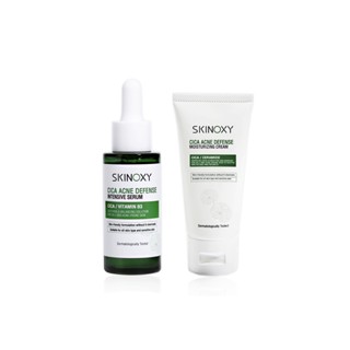 [ซื้อคู่สุดคุ้ม] SKINOXY CICA Acne Defense Intensive Serum เซรั่ม 30ml. คู่กับ Defense Moisturizing Cream ครีมบำรุง 50g.