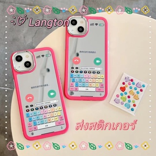 🌈Langton🌸ป้องกันการหล่น ขอบเต็ม iphone 11 14 pro max พื้นผิวกระจก ขอบสีชมพู ความคิดสร้างสรรค์ case for iPhone 12 13