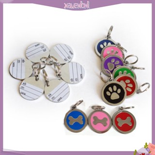 (xavexbxl) Round Puppy Pet Anti-Lost ID Name Paw Print Bone Pattern Dog Collar Tag Pendant