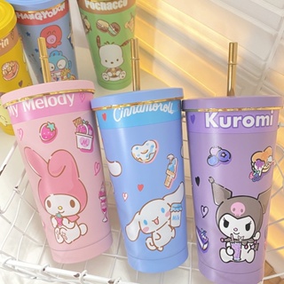 Sanrio 500ML กระติกน้ําสุญญากาศ สเตนเลส 304 กระติกน้ําร้อน พร้อมหลอดดูด Cinnamoroll Pochacco Melody ลายการ์ตูนน่ารัก ความจุขนาดใหญ่ เทรนด์ฤดูร้อน