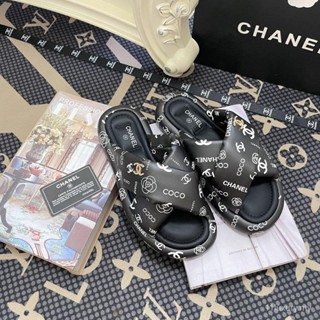 [EUR Size] Chanel Graffiti Cross Bread รองเท้าแตะหนังแท้ สําหรับผู้หญิง 2VCV