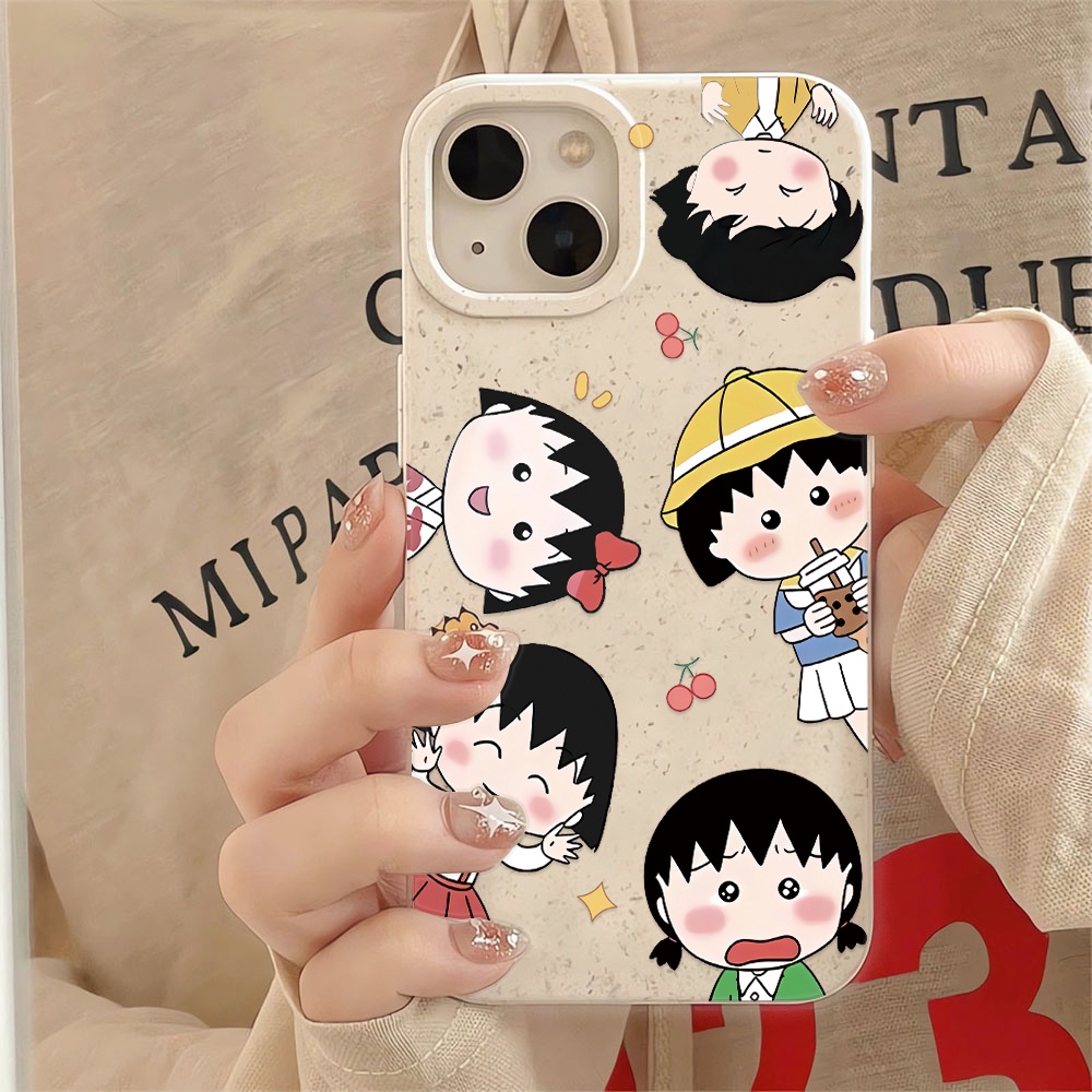 เคสโทรศัพท์มือถือแบบนิ่ม ลายข้าวสาลี มารูโกะ ชิบิน่ารัก สีขาว สําหรับ iphone 14promax 11 13 12 7 8 Plus X XR XSMax