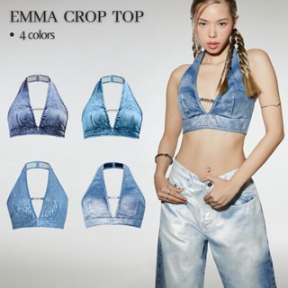 Merge Official - Emma Crop top (พร้อมส่ง) เสื้อยีนส์คล้องคอ ปักเลื่อม