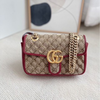 💕💥กระเป๋าสะพาย สีสวย Used GUCCI GG Marmont Monogram size 22