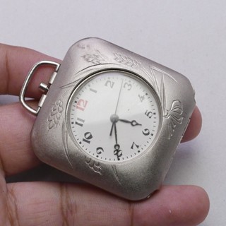 นาฬิกา Vintage มือสองญี่ปุ่น Pocket Watch นาฬิกาพกระบบQUARTZทรงสี่เหลี่ยม กรอบเงิน หน้าขาว หน้าปัด 45มม