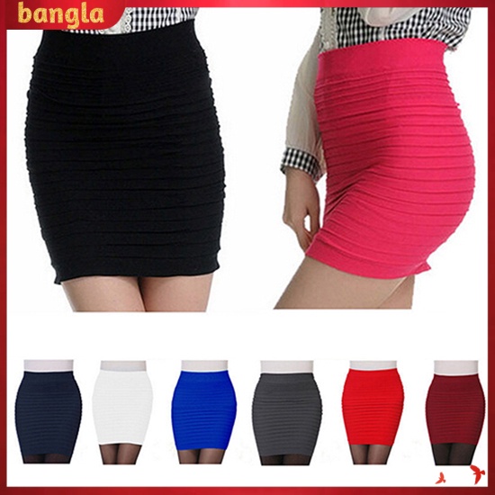[Bangla] Women's Sexy Pleated Stretch Seamless Bodycon Mini Skirt Short Pencil Dress