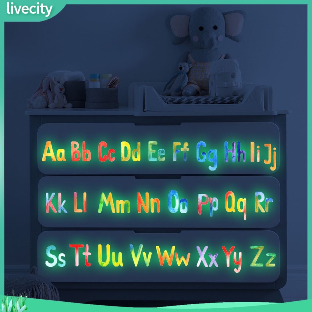 {livecity} สติกเกอร์ตัวอักษรภาษาอังกฤษ มีกาวในตัว เรืองแสง กันน้ํา DIY สําหรับติดตกแต่งผนังบ้าน