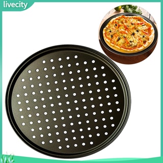 {livecity} Carbon Steel Non-stick Pizza Baking Pan Mesh Tray Plate Bakeware Baking Tool