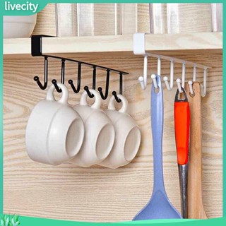 {livecity} 6 ตะขออุปกรณ์ตะขอแขวนติดผนังสําหรับแขวนแก้วเครื่องครัว