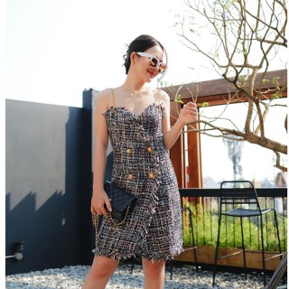 Chic No.9 : ชุดเดรส Dress - Tweed Duffle Chain👋ปัดซ้ายที่รูปเพื่อดูขนาดสินค้า