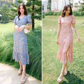 Chic No.9 : ชุดเดรส Dress - Gianna Flower 👋ปัดซ้ายที่รูปเพื่อดูขนาดสินค้า