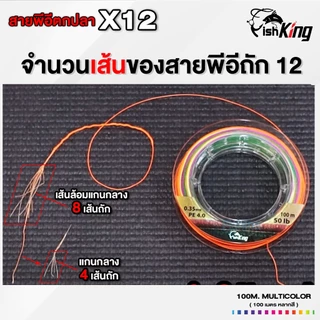 [โปรลับลูกค้าใหม่] สายพีอีตกปลา FishKing ถัก12 เส้น ยาว 100 เมตร เพิ่มแกนกลางเข้าไป 4 เส้นถัก