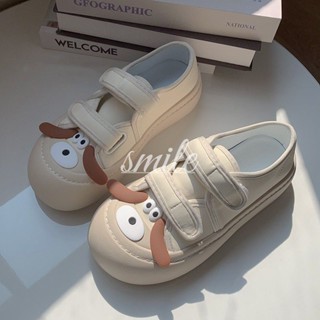 Super Cute Puppy Velcro รองเท้าผ้าใบพื้นหนารองเท้าลำลองสีขาวของผู้หญิงอเนกประสงค์ Niche Original Design Bakery Shoes