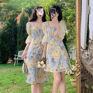 Floral Print Dress for Women Summer2023Womens New Classic Style Temperament Square Collar Super Fairy Lady Girlfriends