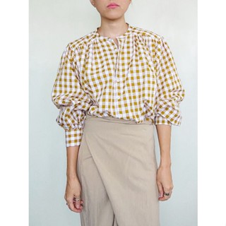 Veronia Henry neck Blouse Check Golden mustard