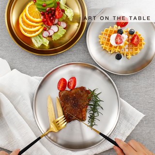 จานสแตนเลส 304สไตล์เกาหลี จานผมไม้ จานขนม สีทอง สีเงิน การใช…