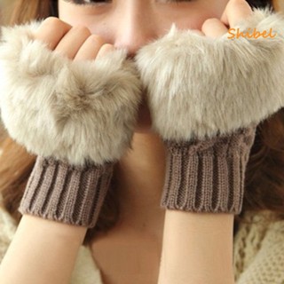 HOT_ 1 คู่ผู้หญิง Half Finger Plush ถักหนา Fingerless Keep WARM Touchscreen ฤดูใบไม้ร่วงสาวฤดูหนาวถุงมือกลางแจ้ง