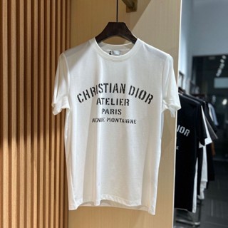 Dior เสื้อยืดแขนสั้น คอกลม ผ้าฝ้าย พิมพ์ลายตัวอักษร สไตล์คลาสสิก สําหรับผู้ชาย และผู้หญิง