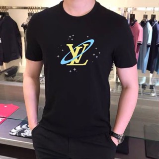 Lv เสื้อยืดแขนสั้นลําลอง ผ้าฝ้าย เข้ากับทุกการแต่งกาย แฟชั่นฤดูร้อน สไตล์เกาหลี สําหรับผู้ชาย 2023