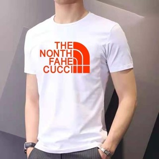 The NORTH FACE GUCCI เสื้อยืดแขนสั้นลําลอง แฟชั่นฤดูร้อน สไตล์เกาหลี สําหรับผู้ชาย