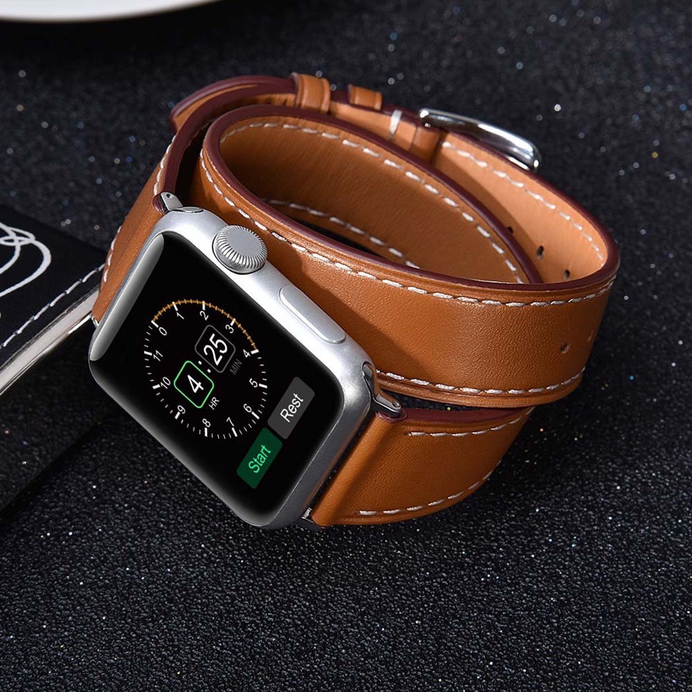 ♛Double Tour Strap for Apple watch band 44mm/40mm 42mm/38mm Genuine Leather watchband belt bracelet iWatch series 5 4 3