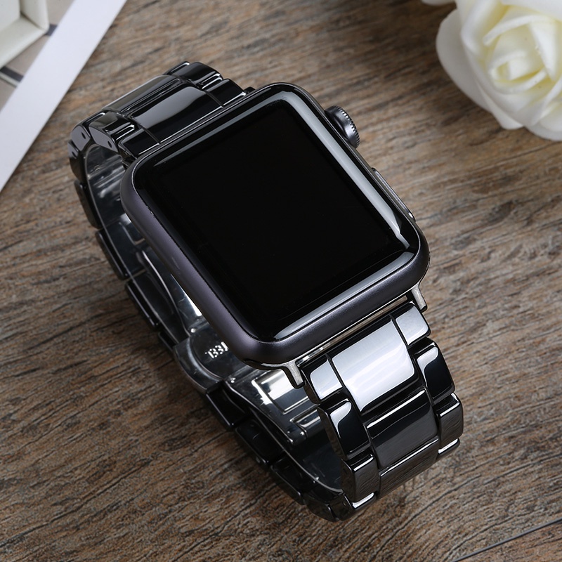✈۩✒Ceramic Strap for Apple Watch Band 44mm 45mm 40mm 42mm 38mm 41mm Stainless Butterfly buckle bracelet iWatch series 6