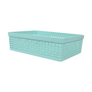 ตะกร้าพลาสติกลายหวาย KECH 18.8X26X8 ซม. สีเขียว