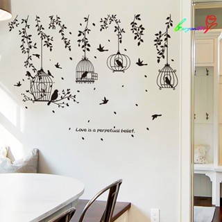 【AG】Black Birdcage Leaves Silhouette Wall Decor Sticker Living Room Decal